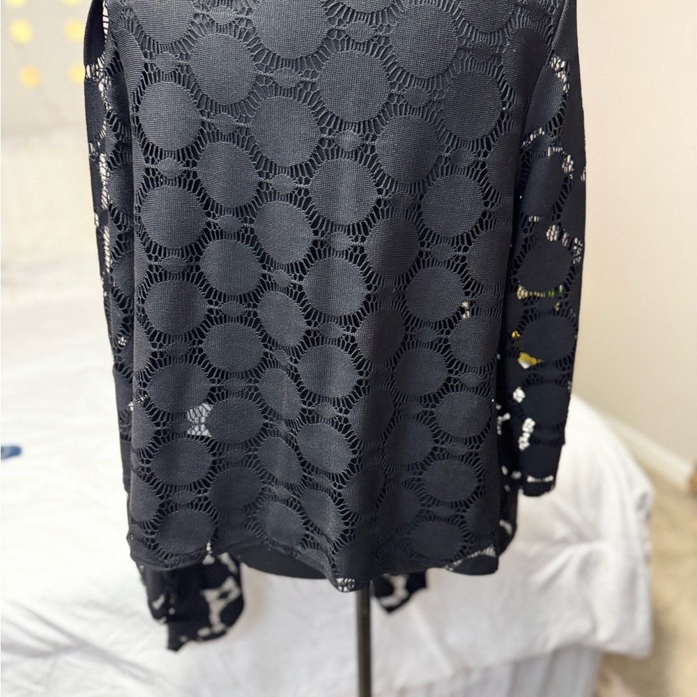Ruby Rd. Black Open Knit Circle Cardigan M - Picture 2 of 5